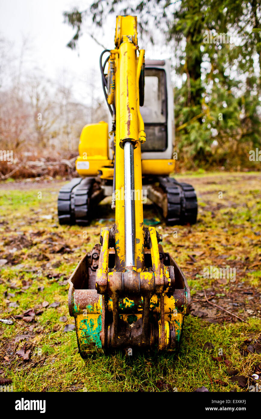 Nahaufnahme von Digger auf bemoosten Beton Stockfoto