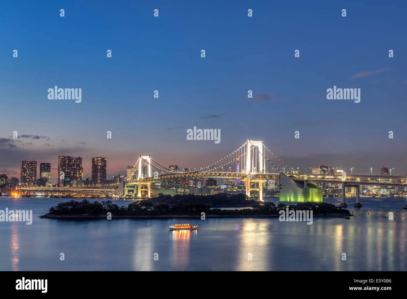 Skyline von Tokyo beleuchtet in der Nacht, Tokyo, Japan Stockfoto