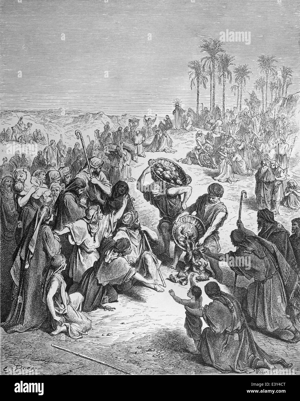 Neuen Testaments. Fütterung der Vielzahl Christus (Matthäus 14:17, 18). Stich von Gustave Dore, 1866. Stockfoto