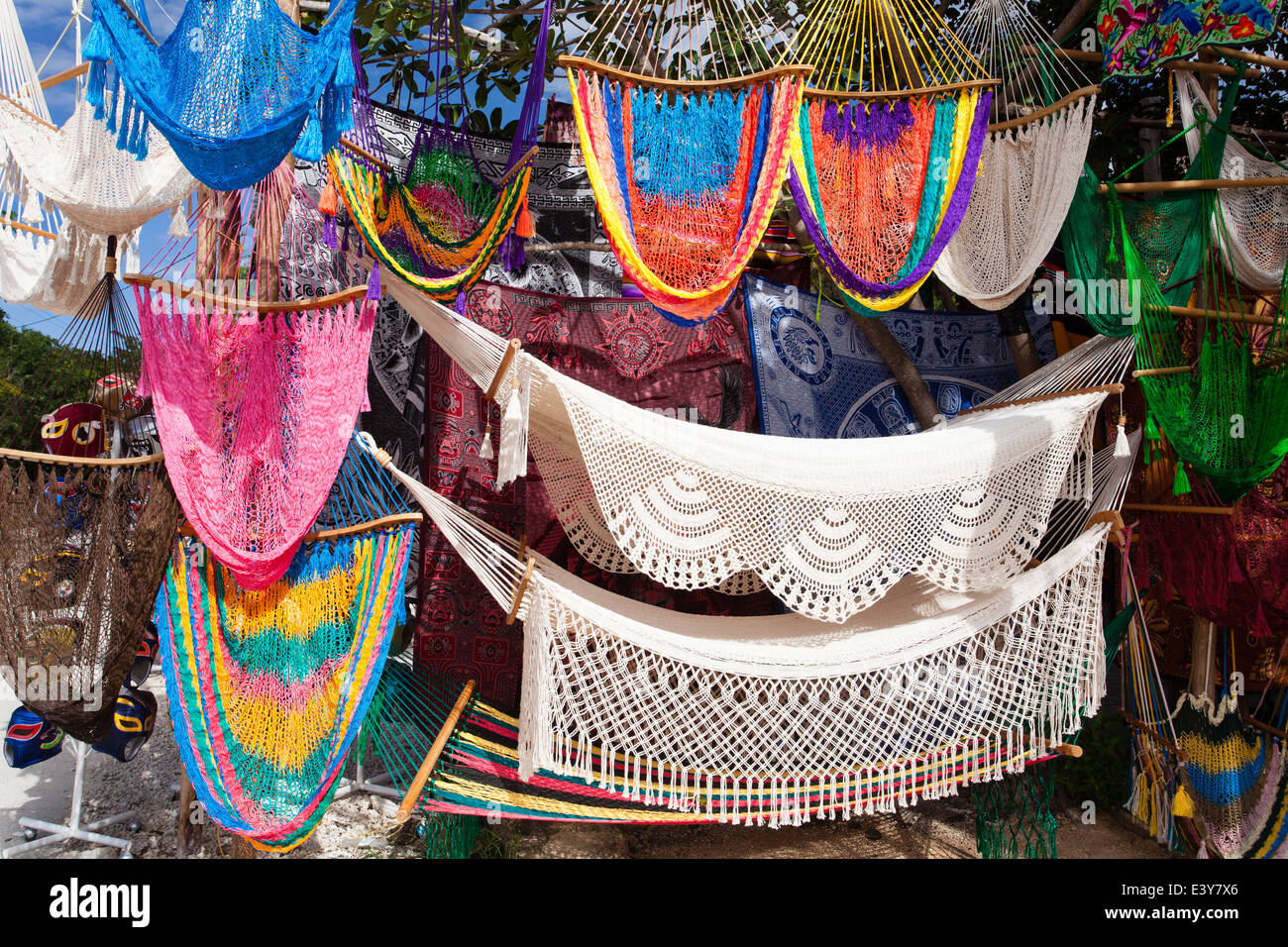 Hängematten in Tulum, Mexiko-Markt zu verkaufen. Stockfoto