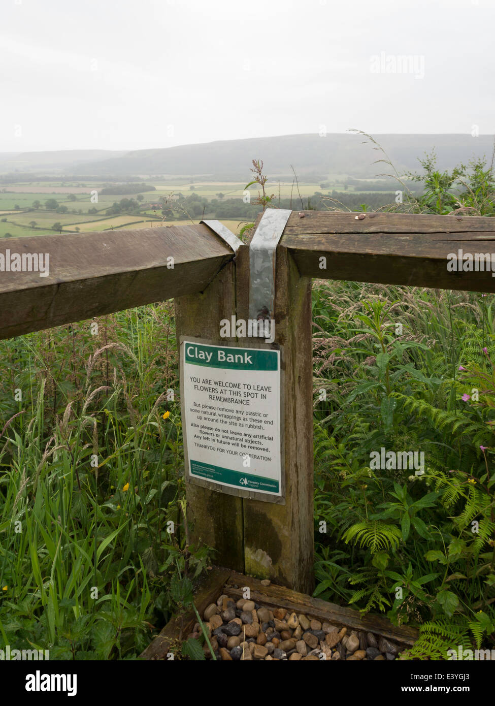 Ein Ort der Erinnerung Nachrichten auf Ton-Bank im Norden von North Yorkshire Moors Nationalpark Stockfoto