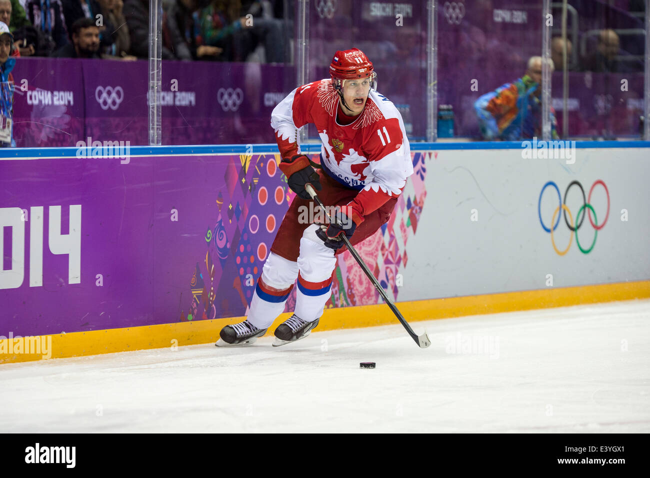 Jewgeni Malkin (RUS) während Eishockey Spiel Vs USA bei den Olympischen Winterspiele Sotschi 2014 Stockfoto