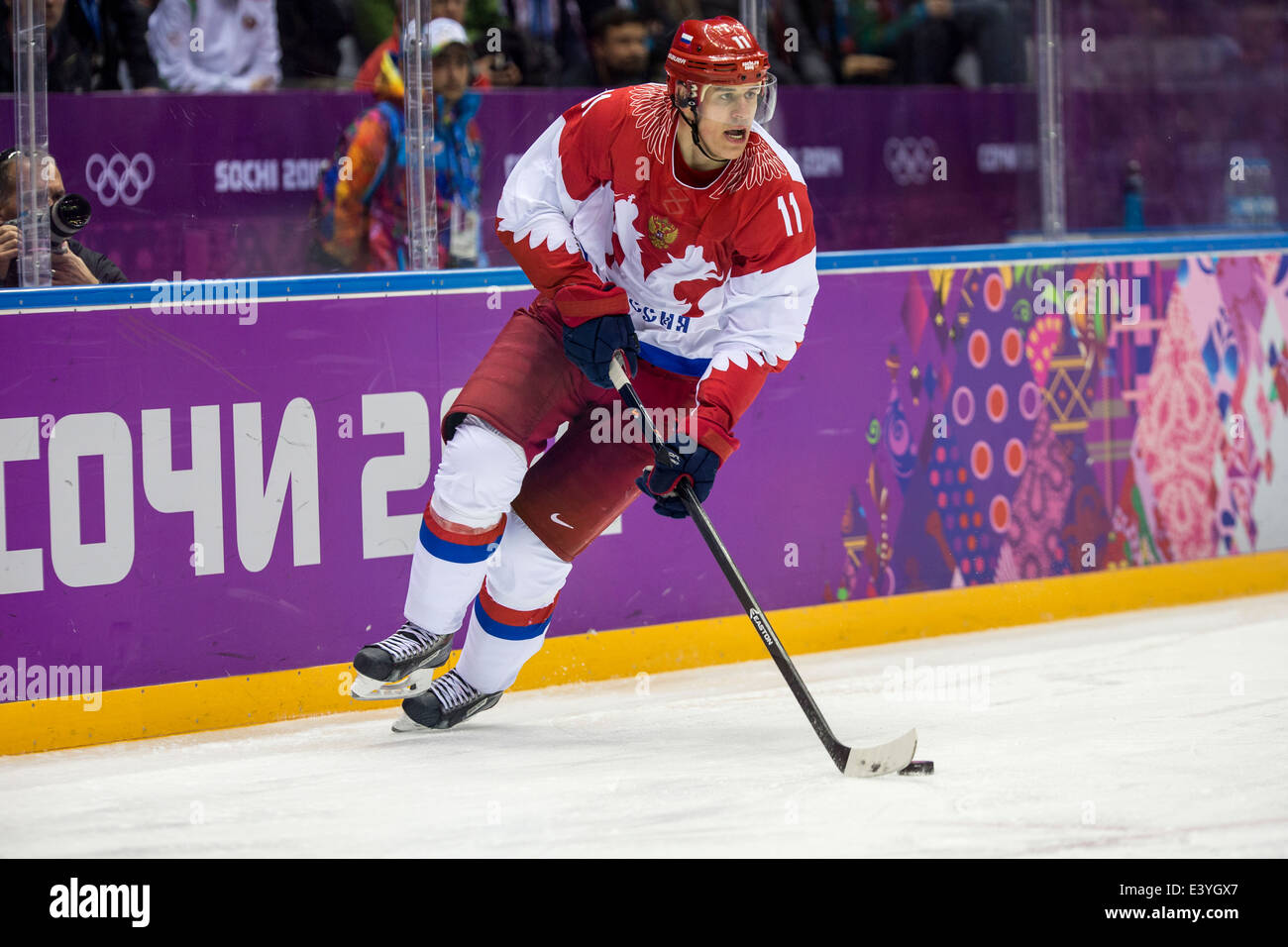 Jewgeni Malkin (RUS) während Eishockey Spiel Vs USA bei den Olympischen Winterspiele Sotschi 2014 Stockfoto