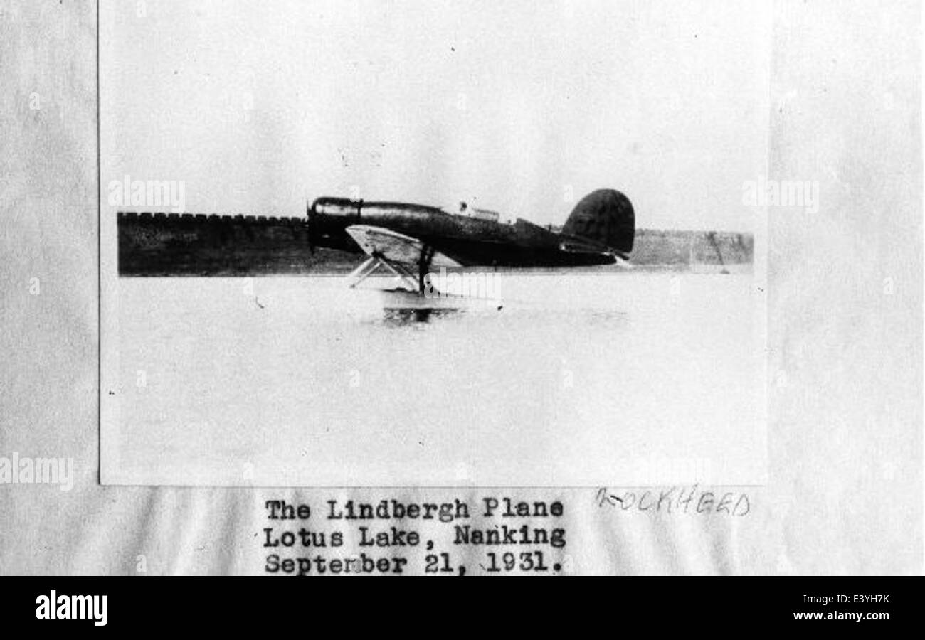 Lindbergh Lockheed in Nanking Lotus Lake 21. September 1931 Stockfoto