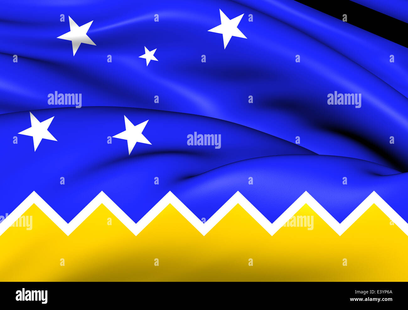 Flagge von Magallanes und Antarktis Chilena Region. Hautnah. Stockfoto