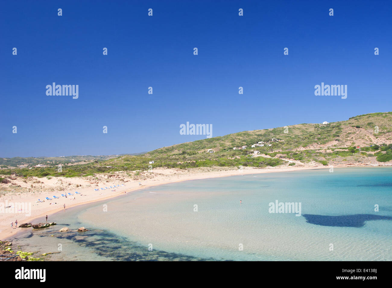 Cala Tirant Strand, Fornells, Menorca Stockfoto