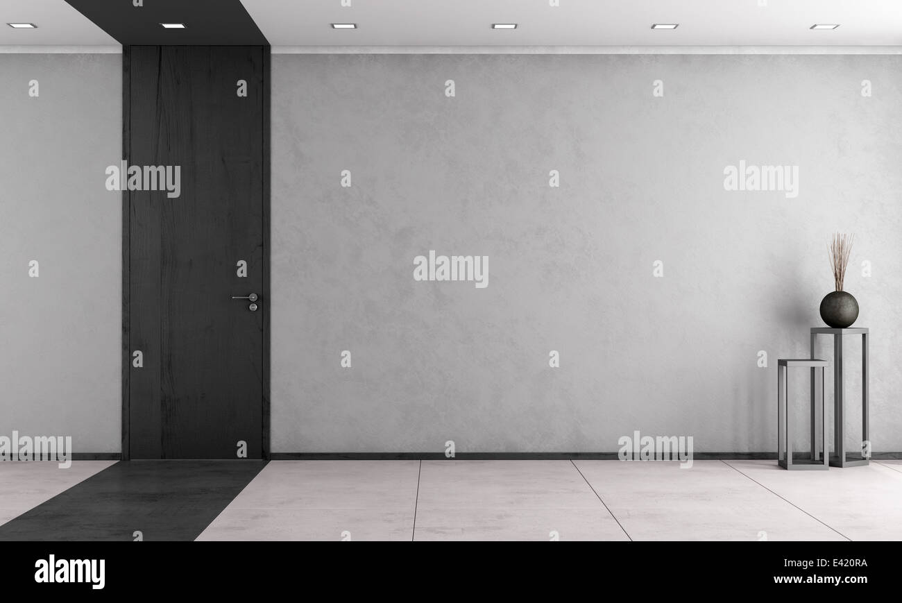 Minimalistischen Wohnzimmer mit hölzernen volle Höhe Tür - Rendering Stockfoto