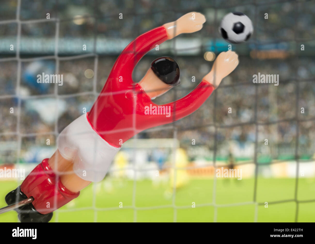Digital generiert schließen Bild des Fußball-Torwart im Stadion Stockfoto