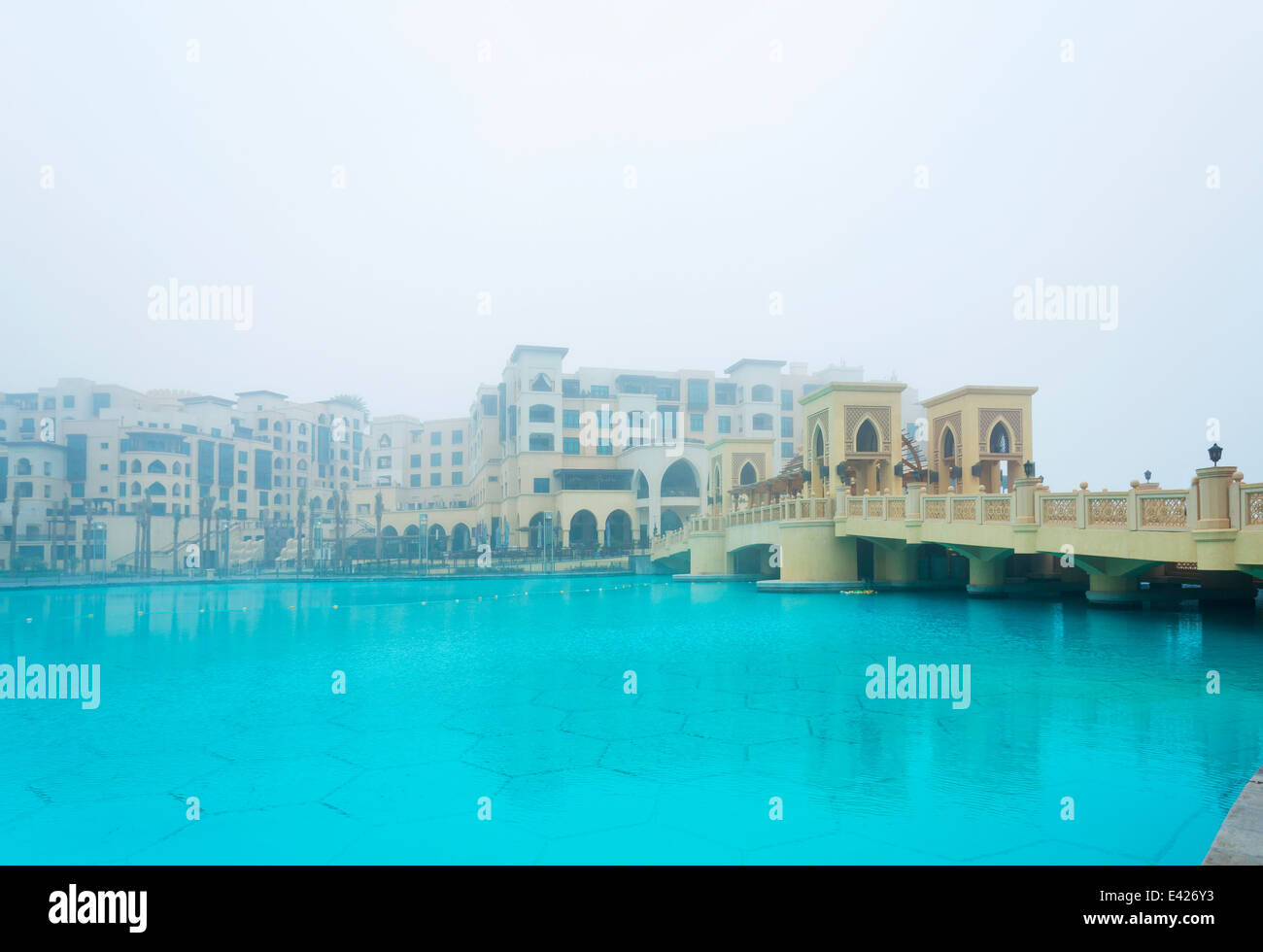 Die Innenstadt von Dubai, Burj Khalifa Lake, alte Stadt Insel, Souk al Bahar, Vereinigte Arabische Emirate Stockfoto