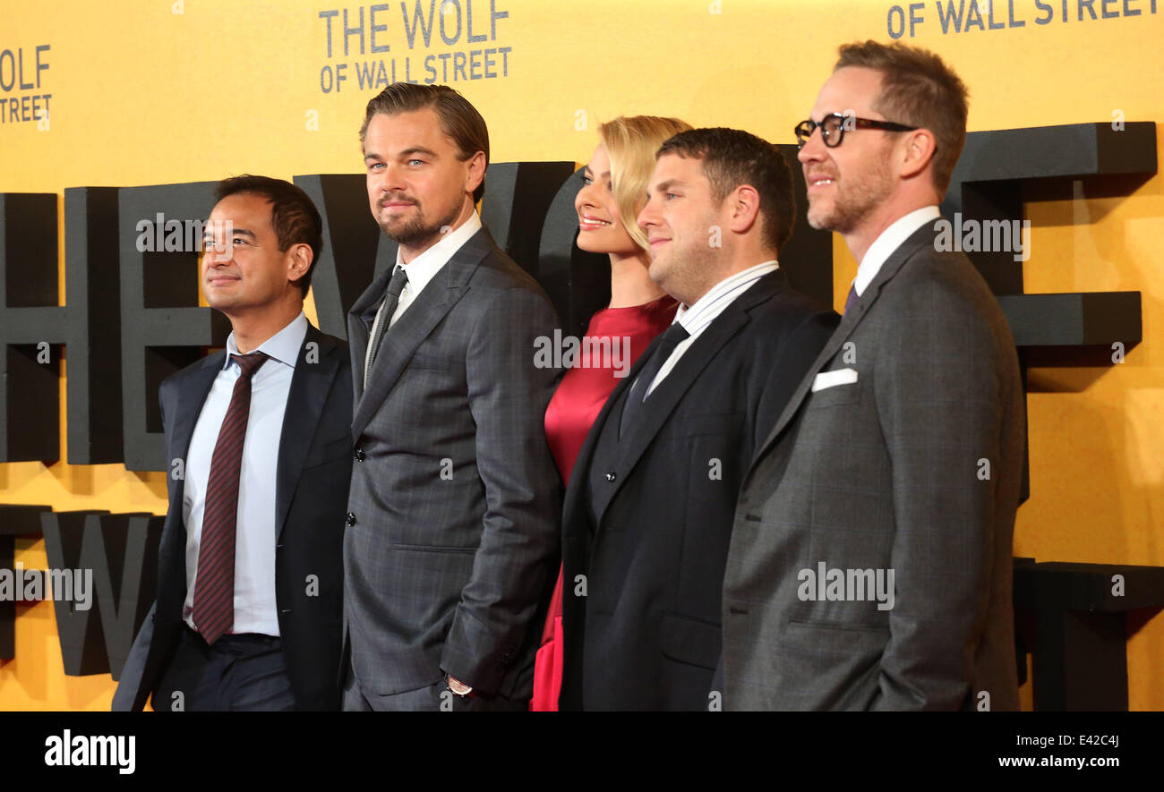 Der Wolf der Wall Street - UK-Filmpremiere statt im Odeon Leicester Square - Ankünfte Featuring: Joey McFarland, Margot Robbie, Leonardo DiCaprio, Jonah Hill, Riza Aziz wo: London, Vereinigtes Königreich bei: 9. Januar 2014 Stockfoto