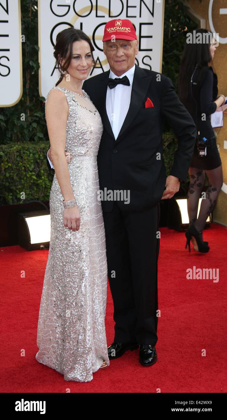 71. annual Golden Globe Awards im The Beverly Hilton Hotel - Red Carpet Ankünfte mit statt: Niki Lauda, Birgit Wetzinger wo: Los Angeles, California, Vereinigte Staaten von Amerika bei: 12. Januar 2014 Stockfoto