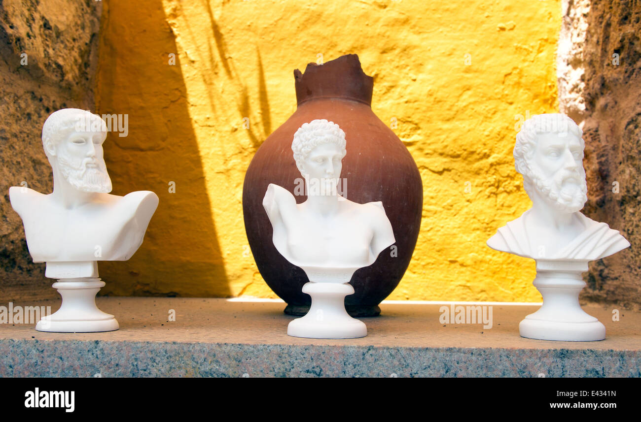 Antike griechische Büsten Lindos Griechenland Stockfoto
