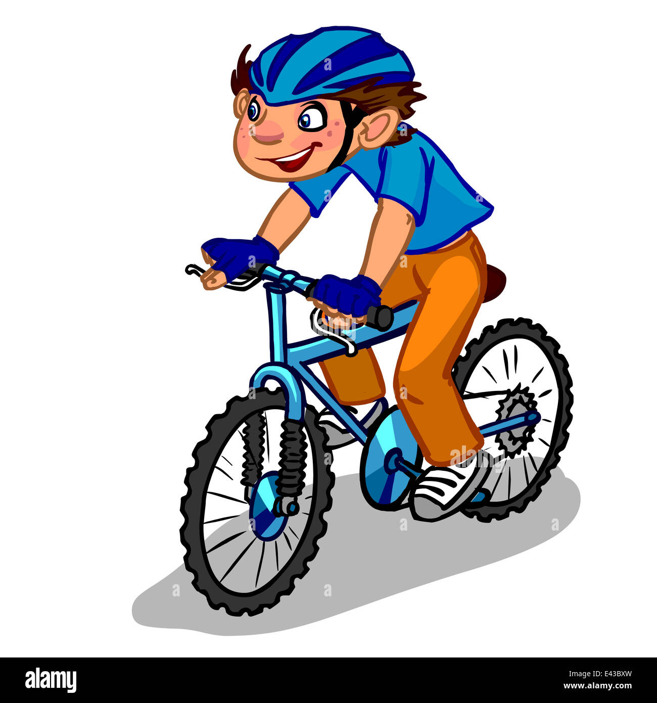 frau klemmt kind mit rucksack auf fahrrad ein cartoon