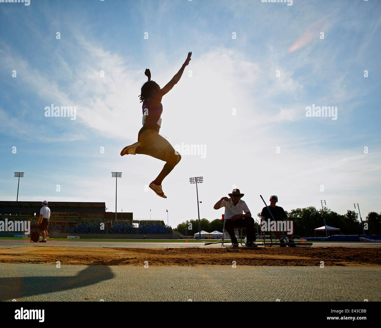 Alicia Smith tritt im Weitsprung der Frauen bei den kanadischen Meisterschaften Leichtathletik & 28. Juni 2014 in Moncton. Stockfoto