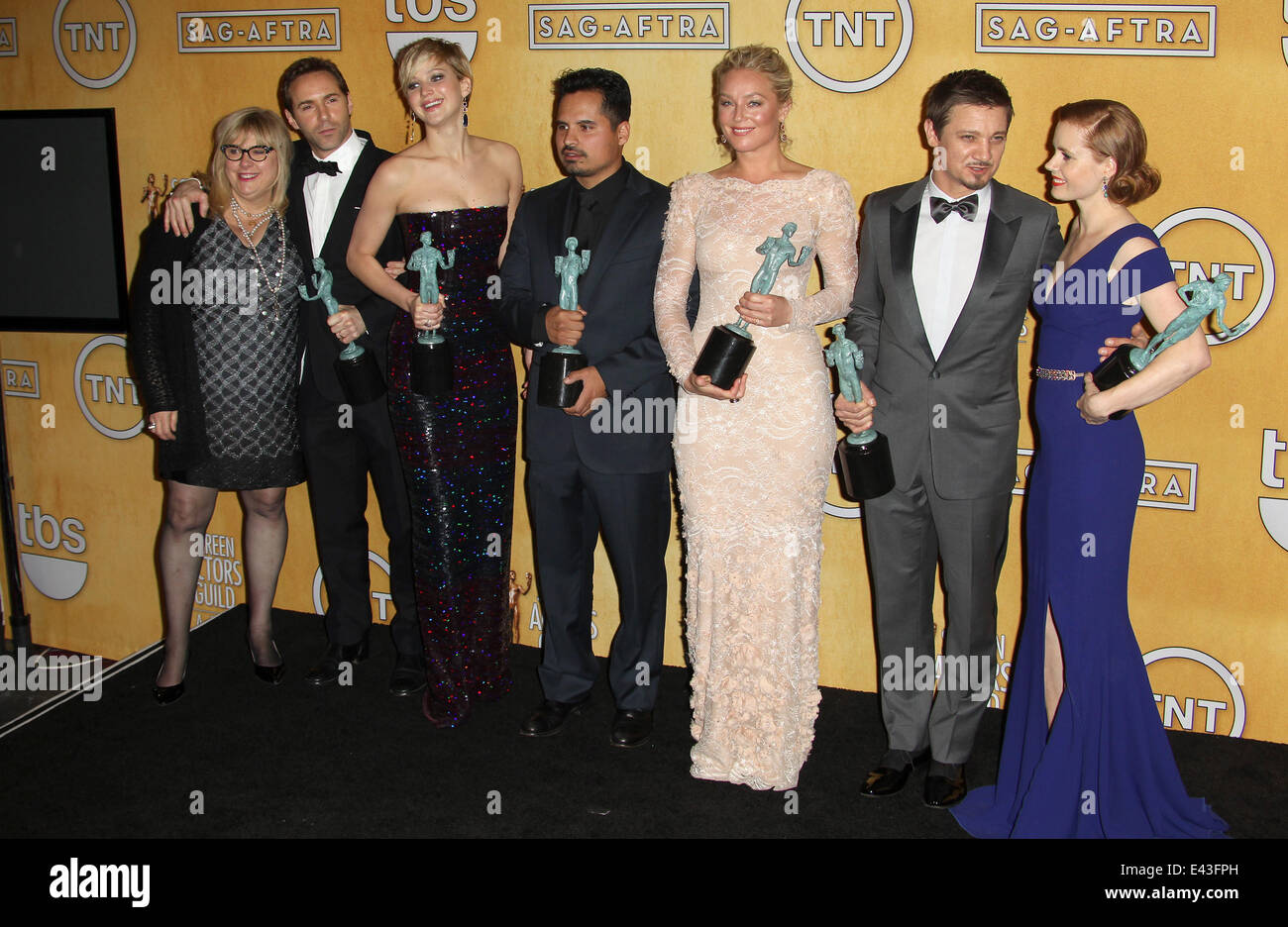20. Annual Screen Actors Guild Awards Präsentation der Schrein Presse Raum mit California: Alessandro Nivola, Amy Adams, Colleen Camp, David O. Russell, Elisabeth Rohm, Jennifer Lawrence, Jeremy Renner, Michael Pena Where: West Hollywood, Kalifornien, Uni Stockfoto