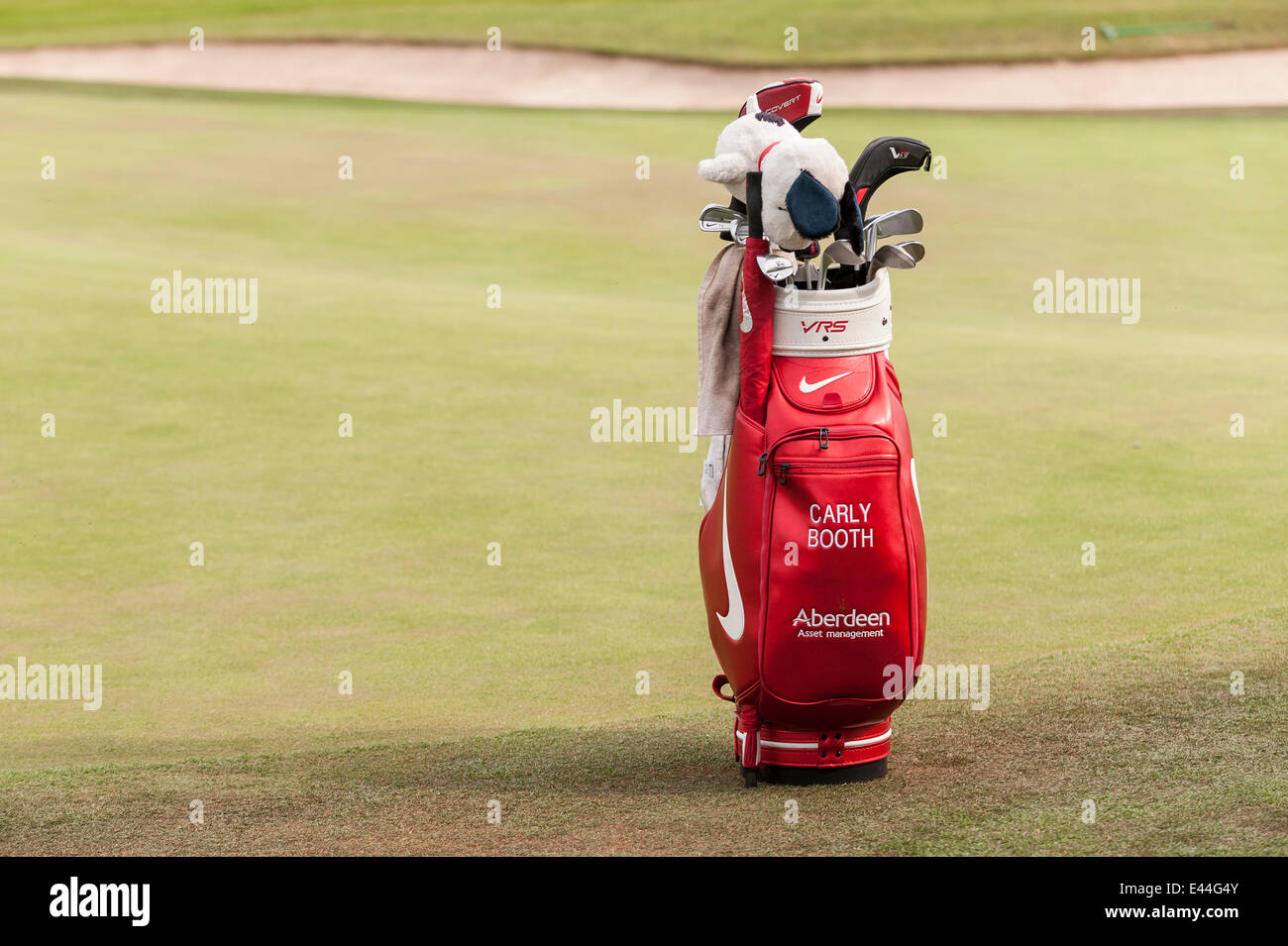 Denham, London, UK, 2. Juli 2014.  ISPS HANDA Ladies European Masters 2014 - pro-am Tag der Buckinghamshire Golf Club.  Ein Tag für Unternehmen und prominenten Partnern neben Profis vor dem main Event am folgenden Tag zu spielen.  Im Bild: der Golf-Bag von Carly Stand (Schottland).   Bildnachweis: Stephen Chung/Alamy Live-Nachrichten Stockfoto