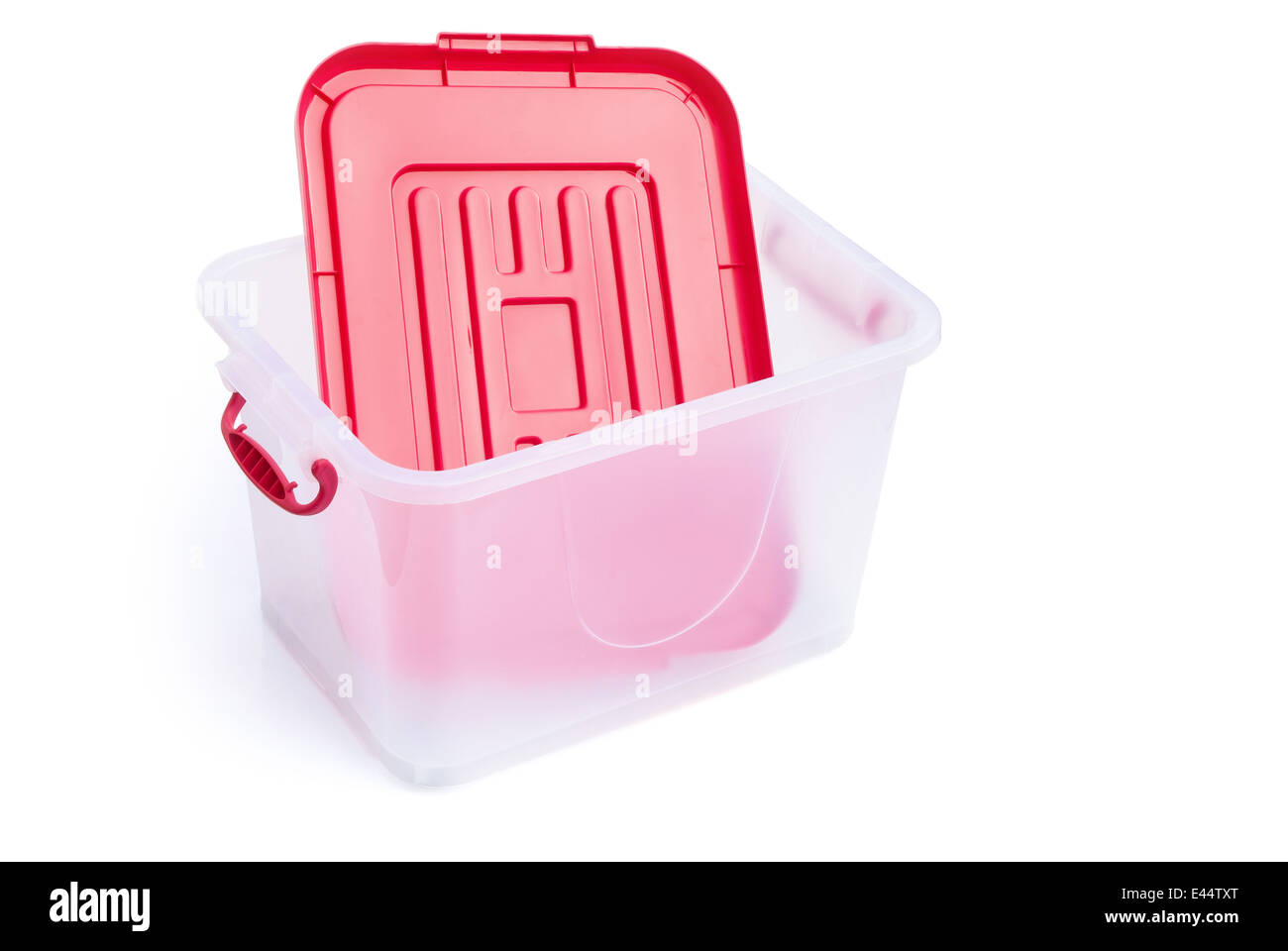 transluzente Storage Box und roten Deckel mit Beschneidungspfad Stockfoto