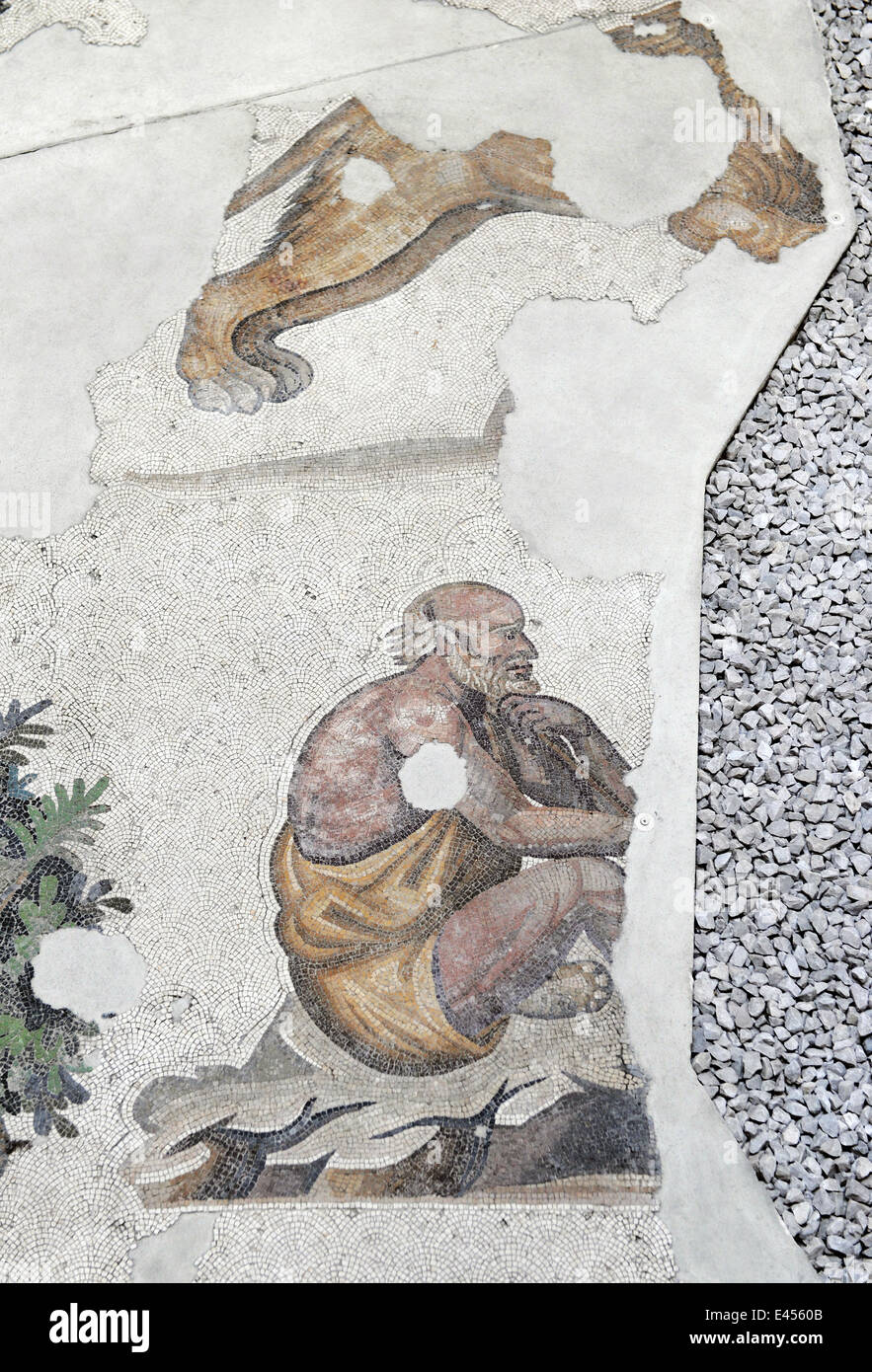 Großer Palast Mosaik-Museum. 4.-6. Jahrhunderte. Detail eines Mosaiks Darstellung eines älteren Mannes. Istanbul. Turkei. Stockfoto