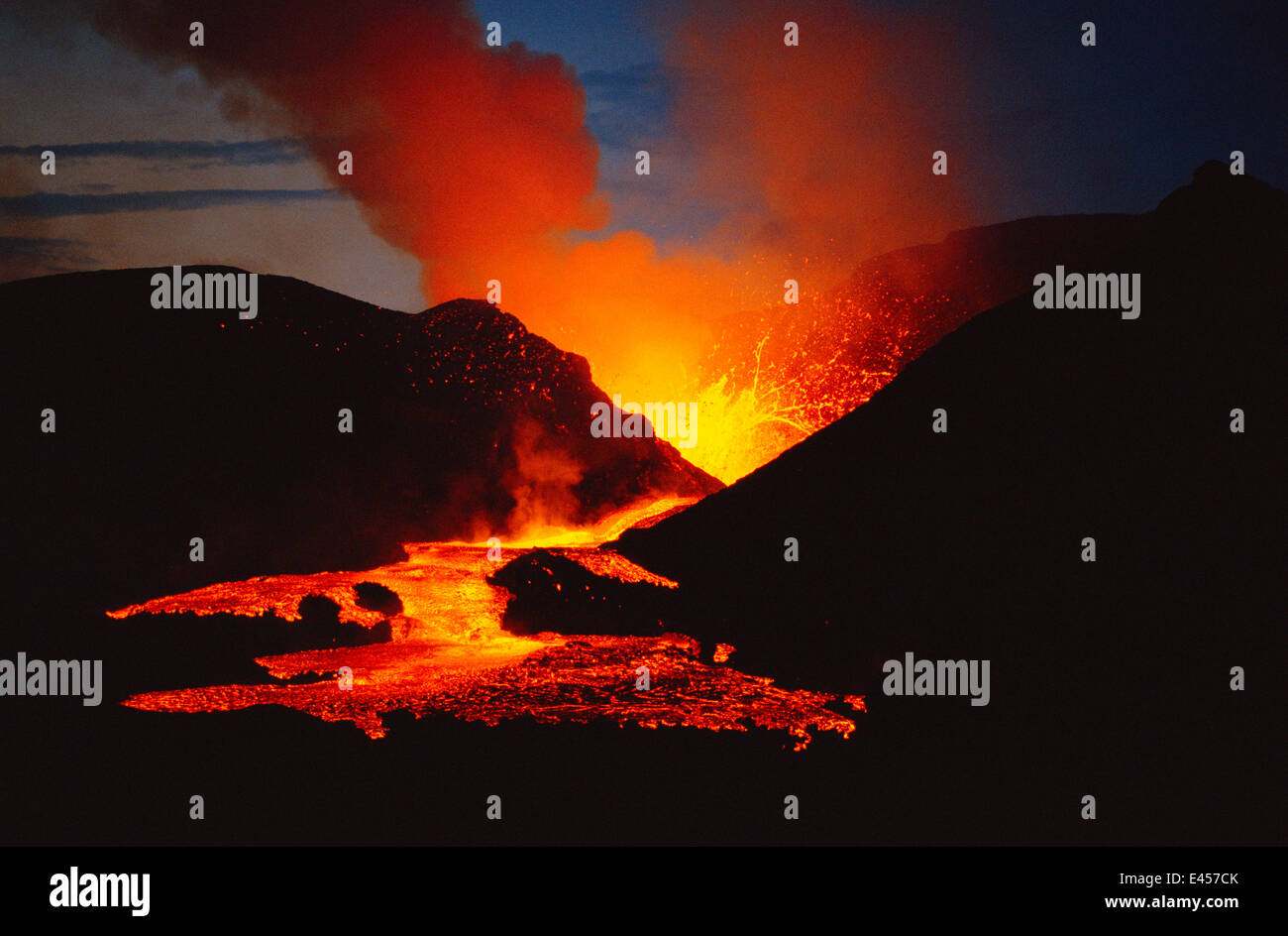 Rote heißer Lava flow aus Westkraters Vulkanausbruch, Virunga NP, Dem Rep Kongo 1989 Afrikas Stockfoto