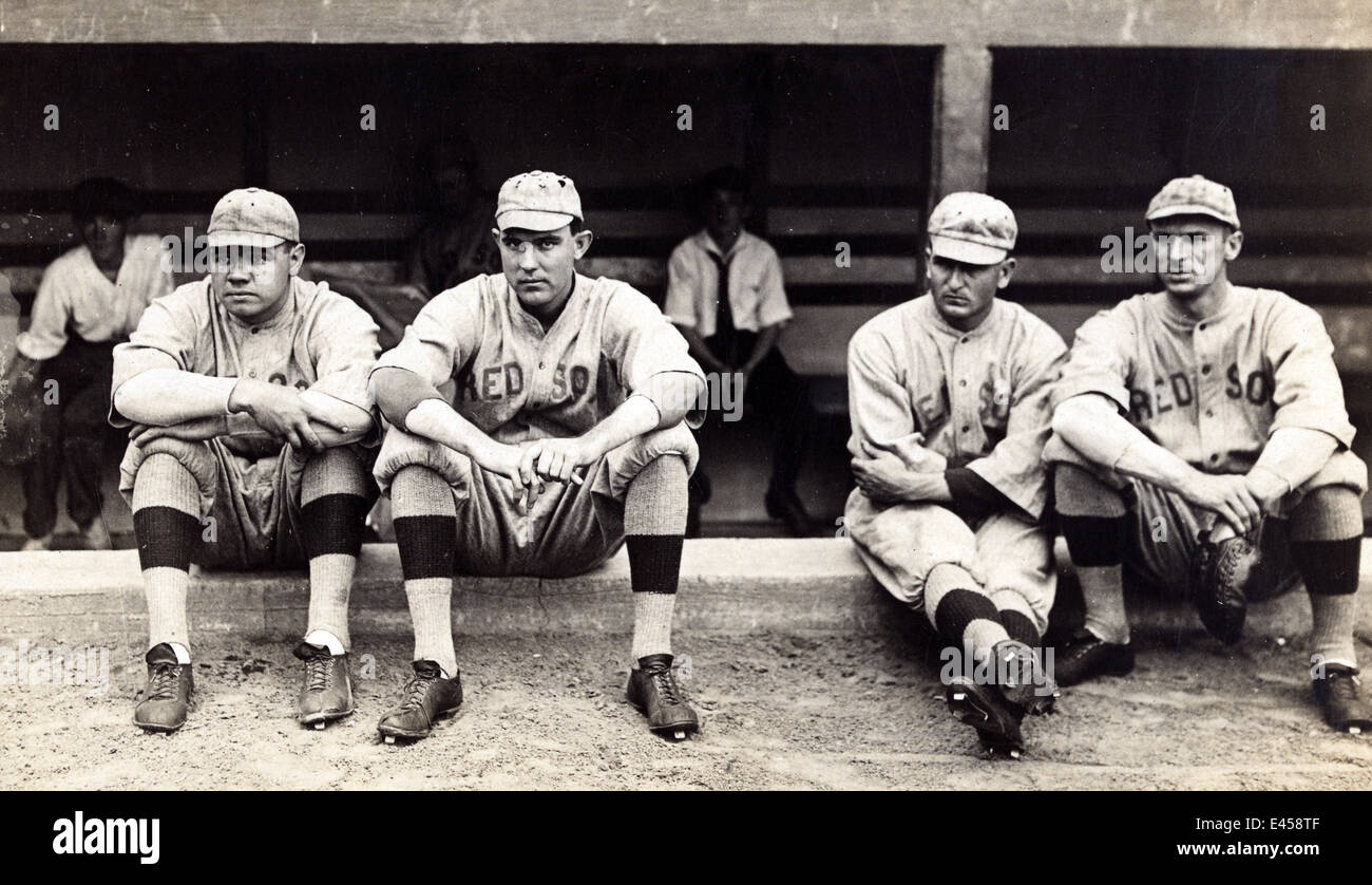 Babe Ruth, Ernie Ufer, Rube Foster, Del Gainer, Boston Rot Sox, American League Stockfoto