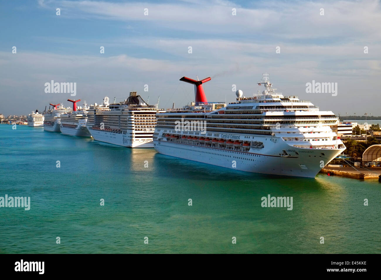 Carnival Conquest MSC Divina Hafen von Miami Kreuzfahrtschiff dockt Florida FL uns Stockfoto