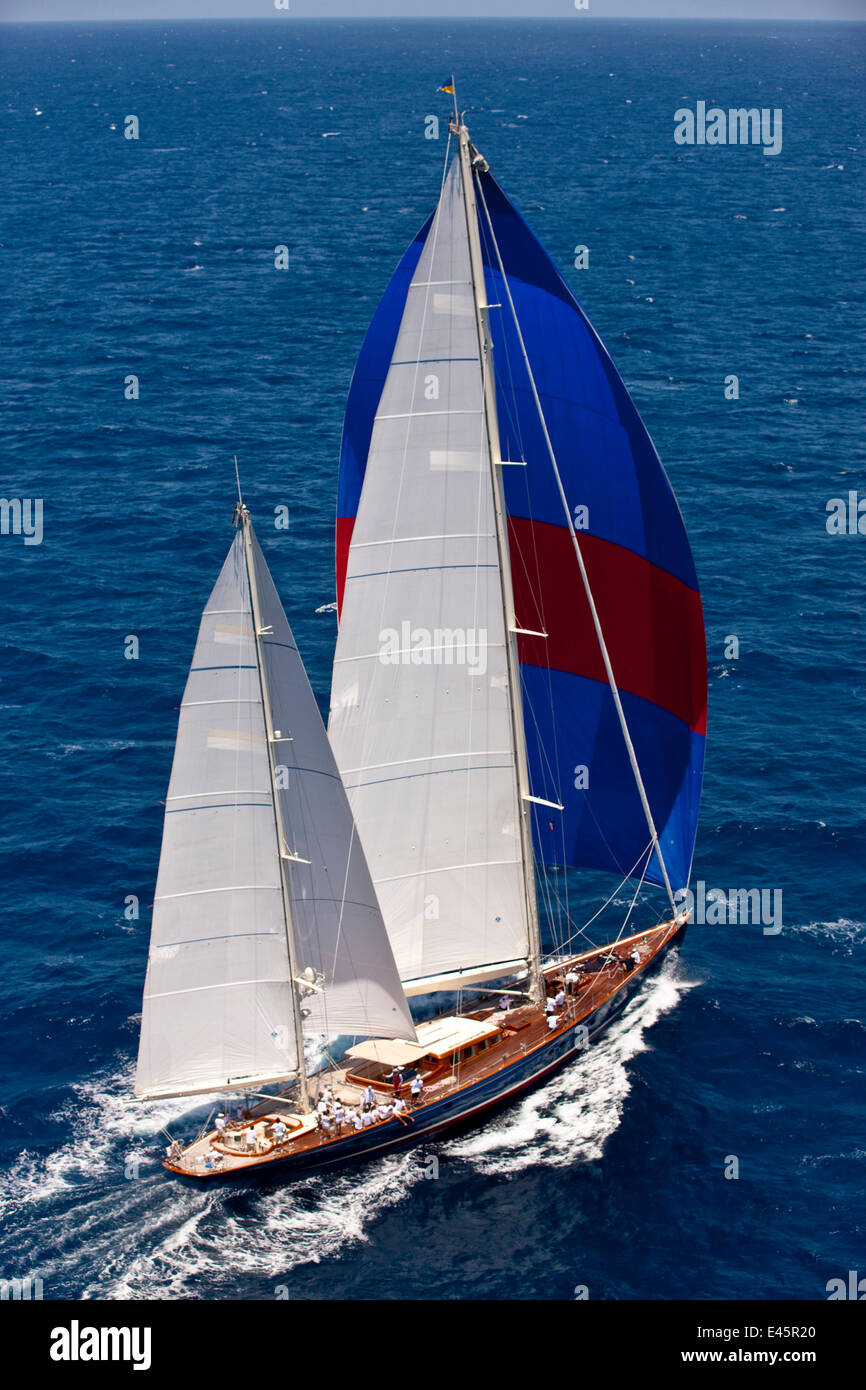 Klassische Ketch "Rebecca" bei der Panerai Antigua Classic Yacht Regatta, Karibik, April 2010. Stockfoto