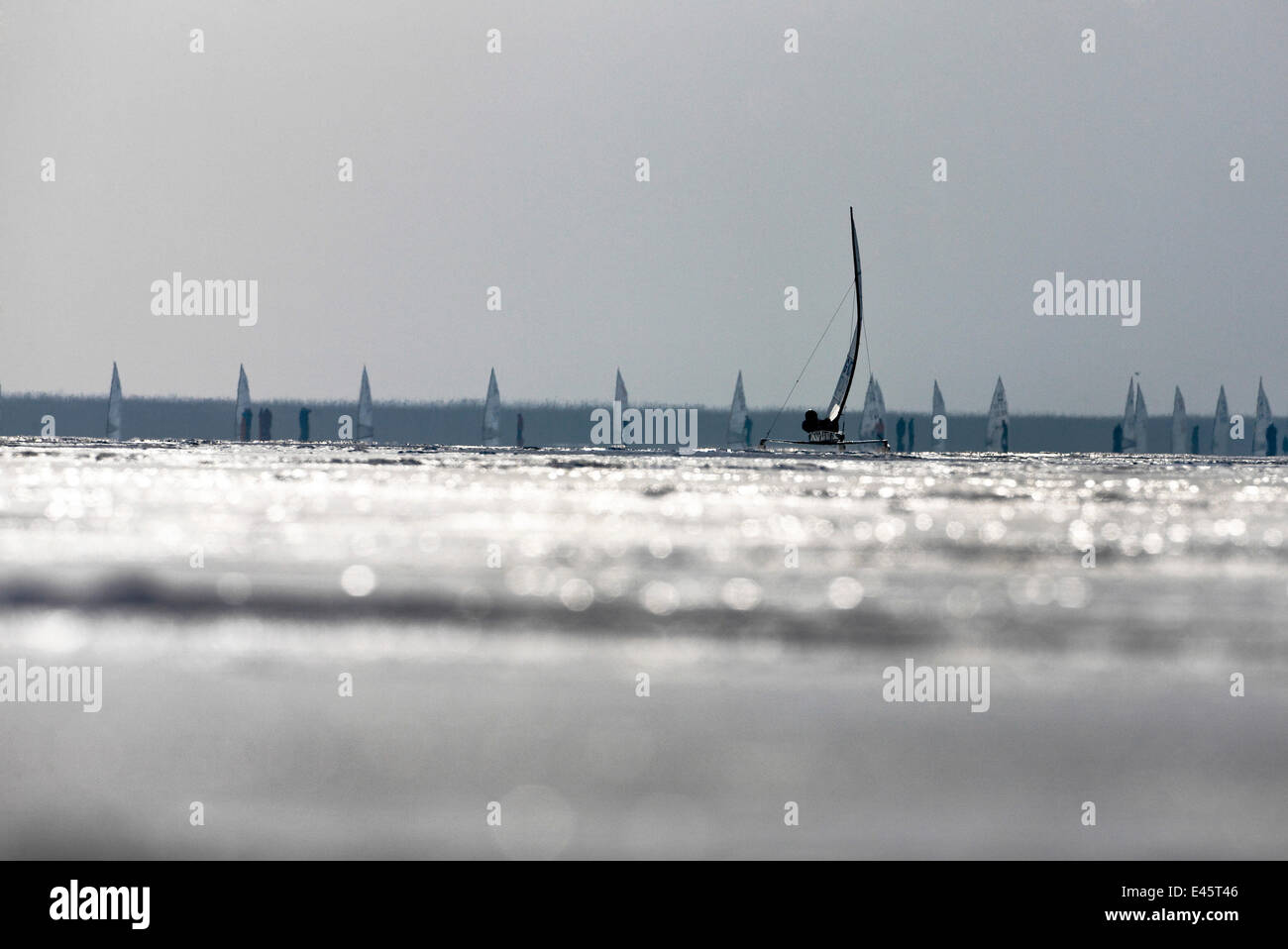 Flotte von Eis Yachten im Eis während der DN (Detroit News) Eis Sailing World Championship Neusiedlersee, Österreich, 2010. Stockfoto