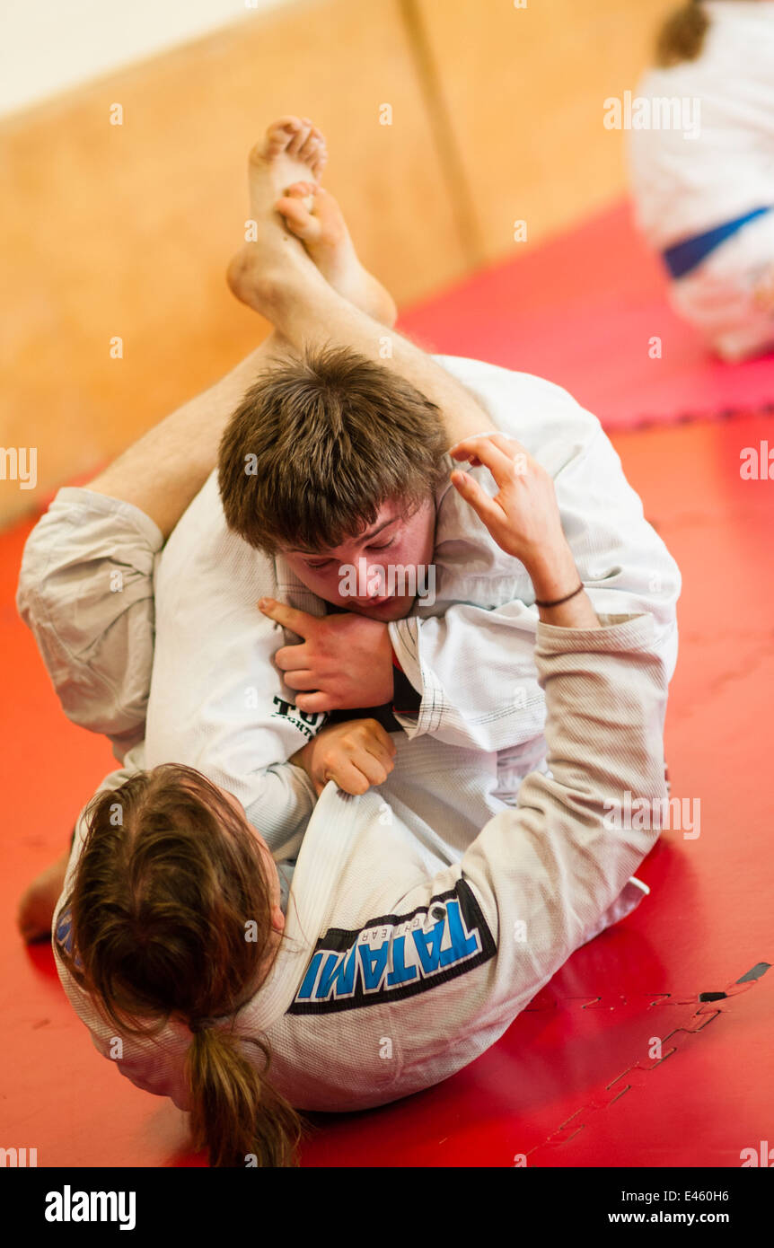 Menschen eine Ausbildung in Selbstverteidigung bei einem Royce Gracie Brazilian  Jiu Jitsu Seminar Workshop Klasse UK Stockfotografie - Alamy