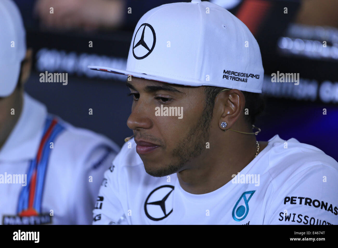 Silverstone im Vereinigten Königreich. 3. Juli 2014. Britische Formel 1 Grand Prix. Lewis Hamilton von Mercedes AMG Petronas während der Pressekonferenz Donnerstag. Bildnachweis: Aktion Plus Sport/Alamy Live-Nachrichten Stockfoto