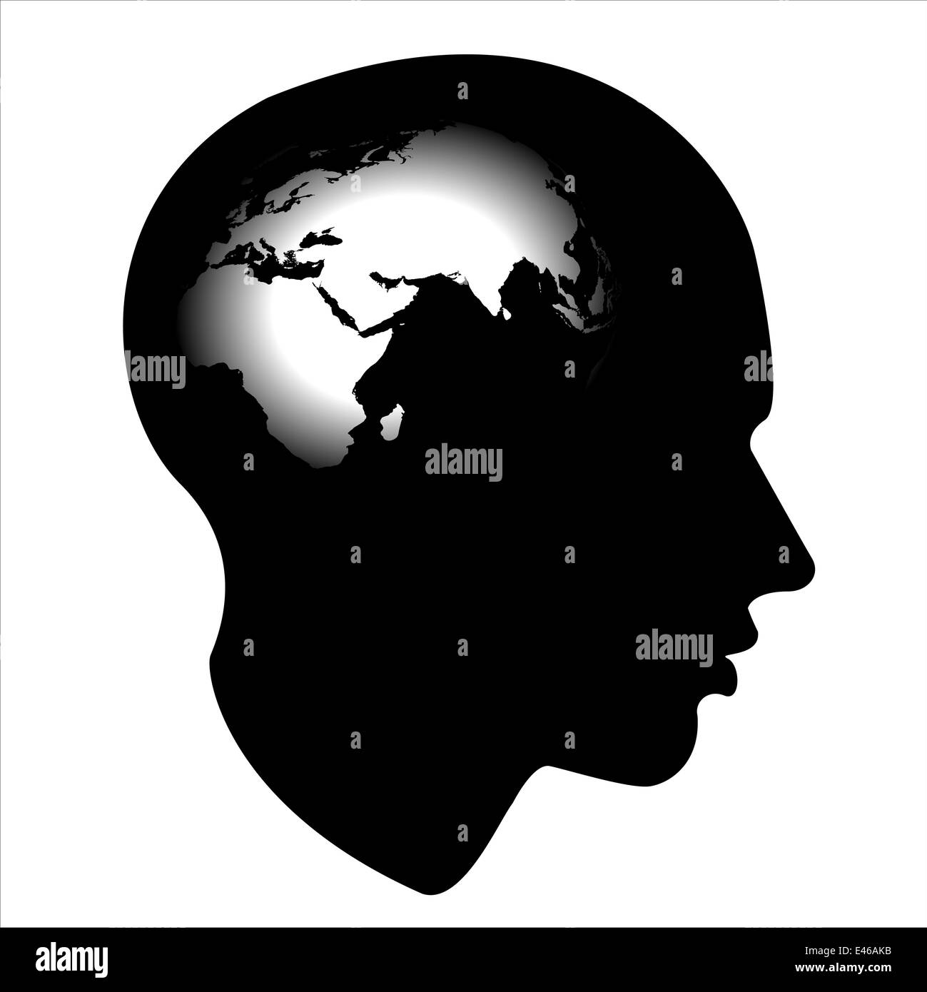 Karte der Welt, in der menschliche Geist Stockfoto