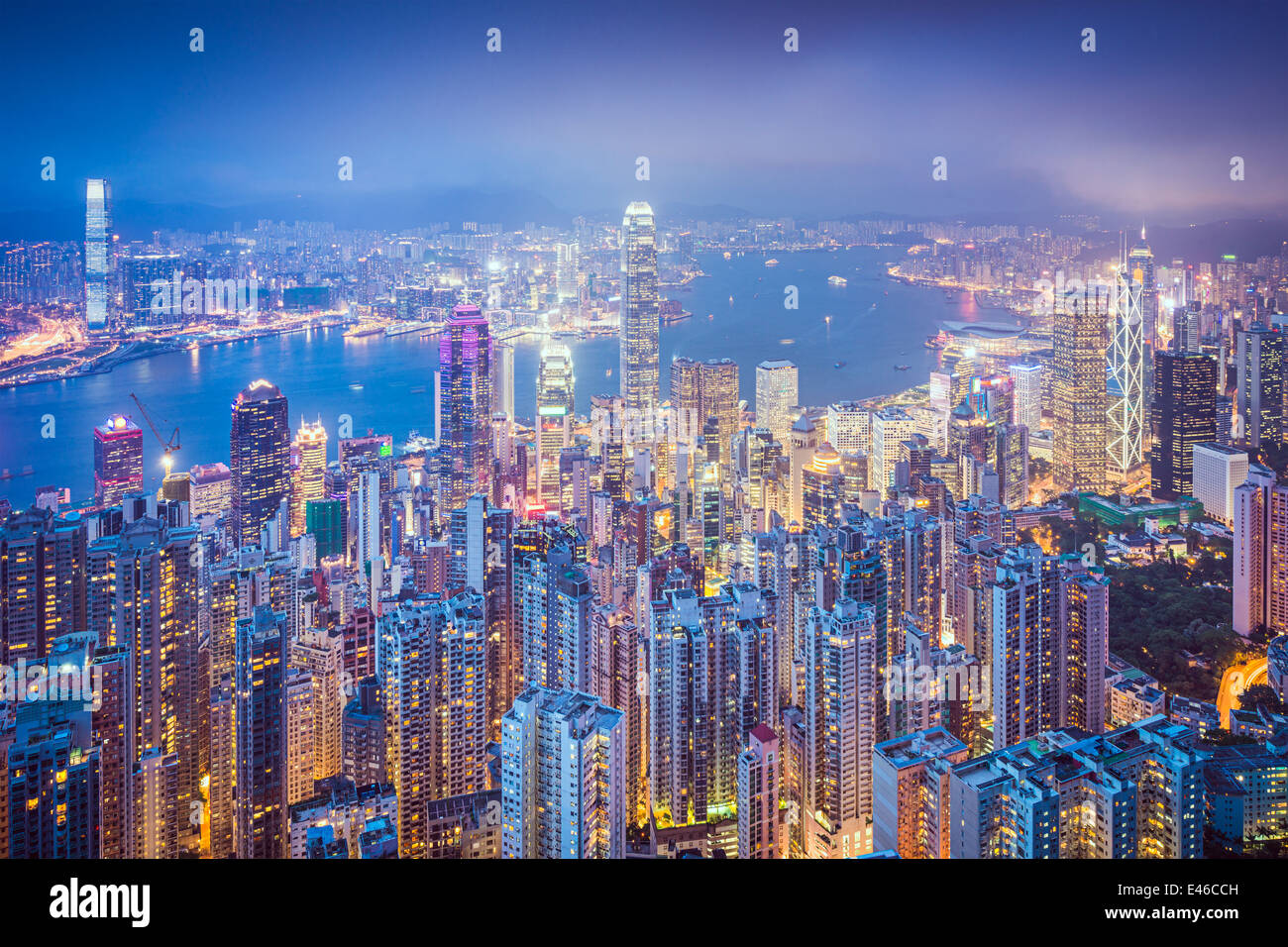 Hongkong Skyline der Stadt vom Victoria Peak. Stockfoto