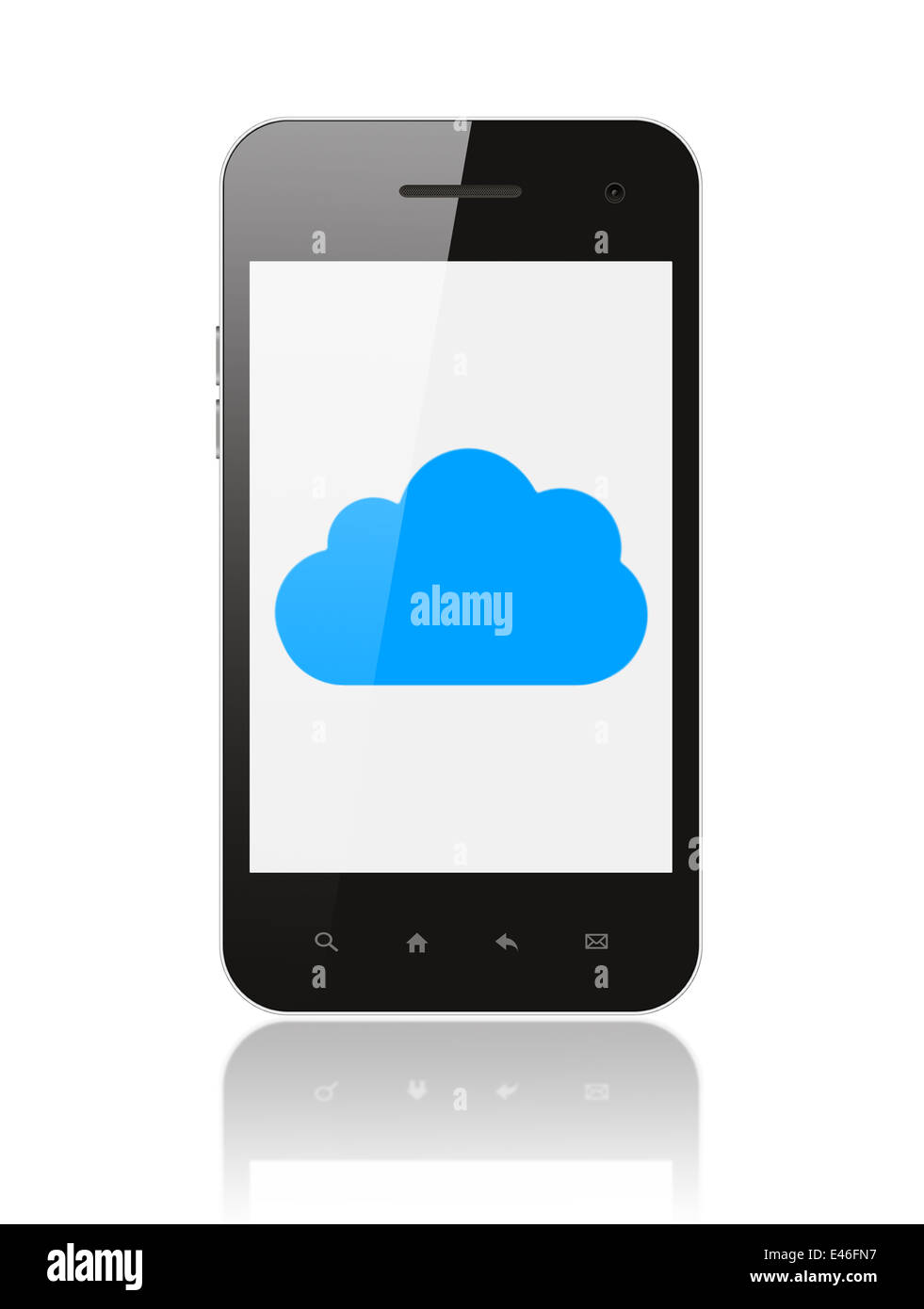 Smart Phone mit Cloud Computing Konzept auf weißem Hintergrund Stockfoto