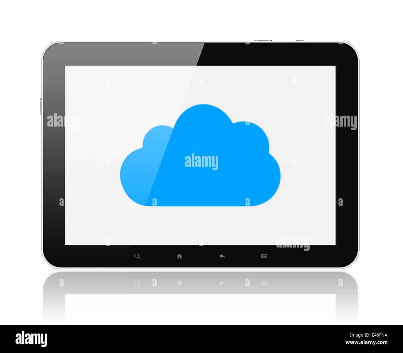 Tablet-PC mit Cloud Computing Konzept auf weißem Hintergrund Stockfoto