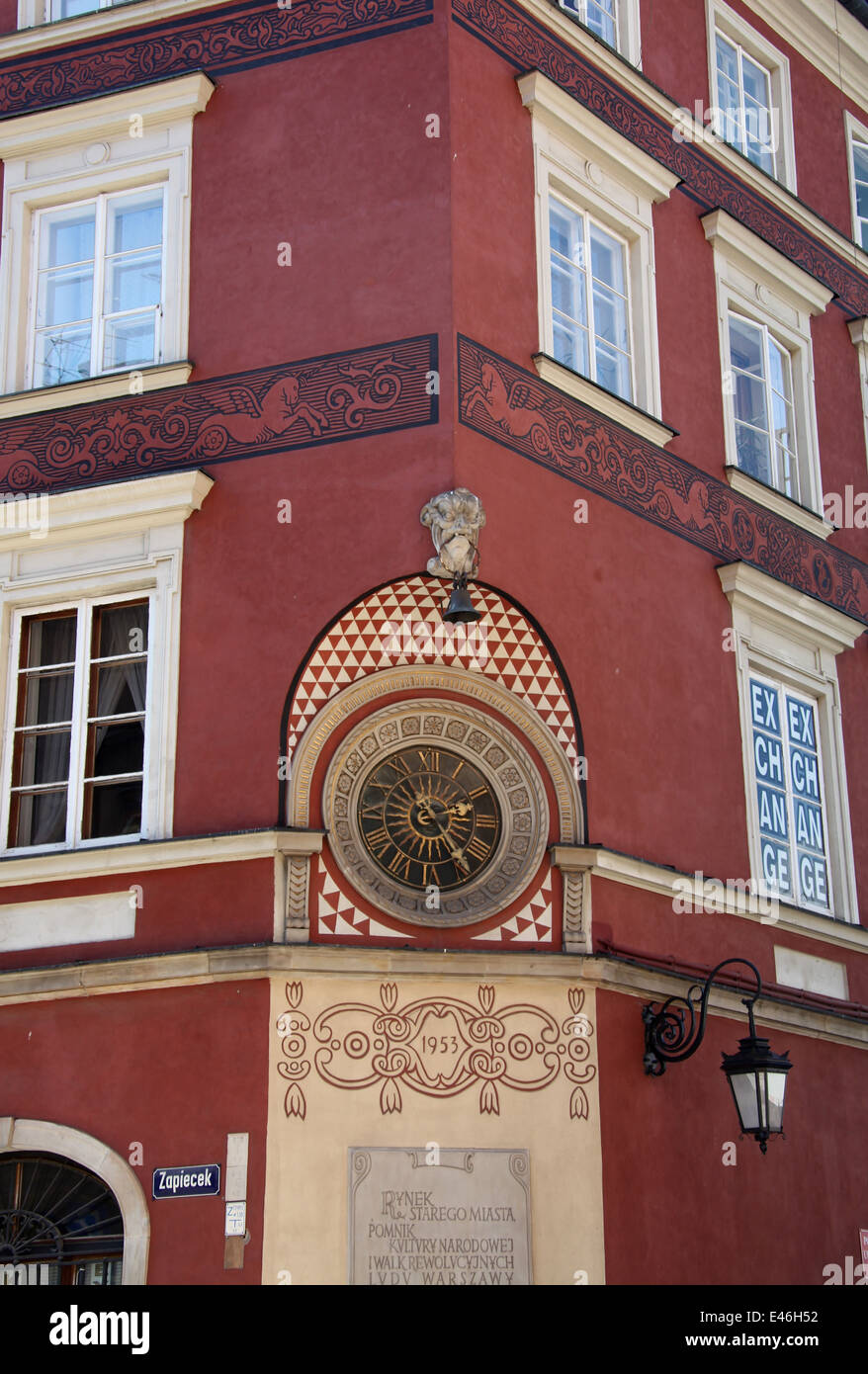 Uhr in der Altstadt von Warschau Stockfoto