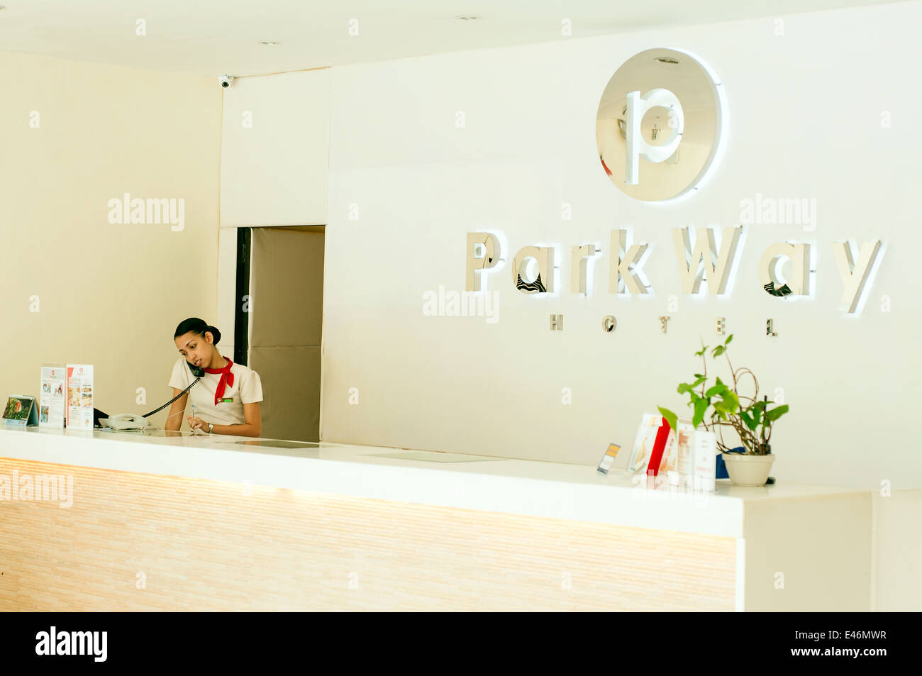 Parkway Hotel Rezeption, CBD, Surigao, Mindanao, Philippinen Stockfoto