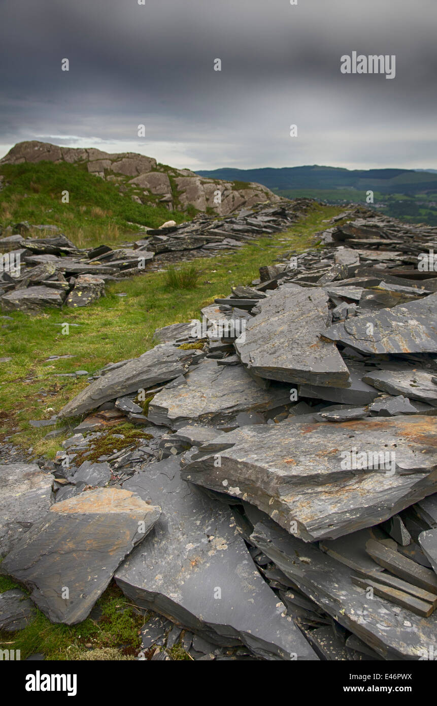 Schiefer Tipps bei Tanygrisiau, oder wieder, Gwynedd Stockfoto