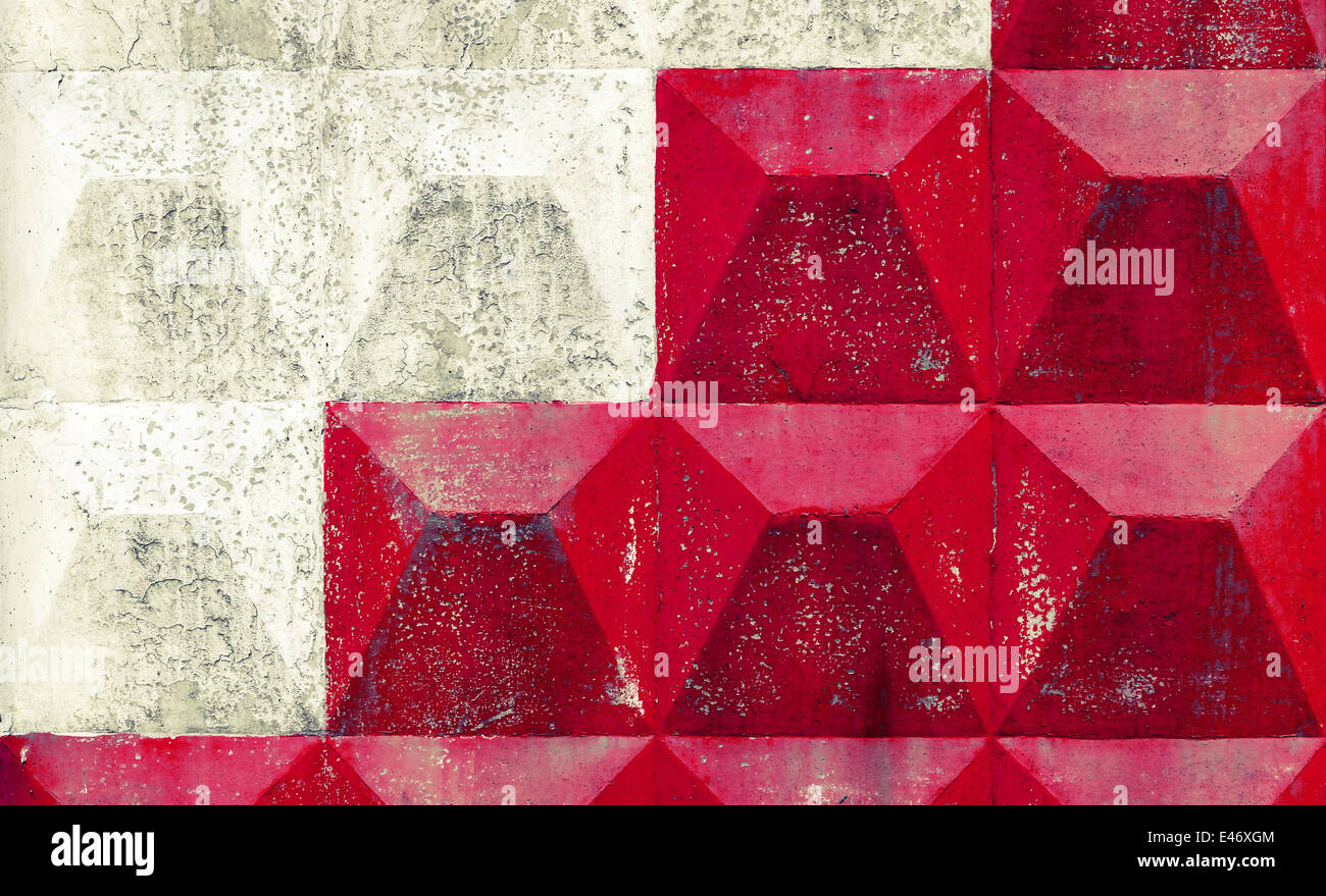 Weiße und rote Muster auf Betonzaun. Hintergrundtextur. Getönten Effekt Stockfoto
