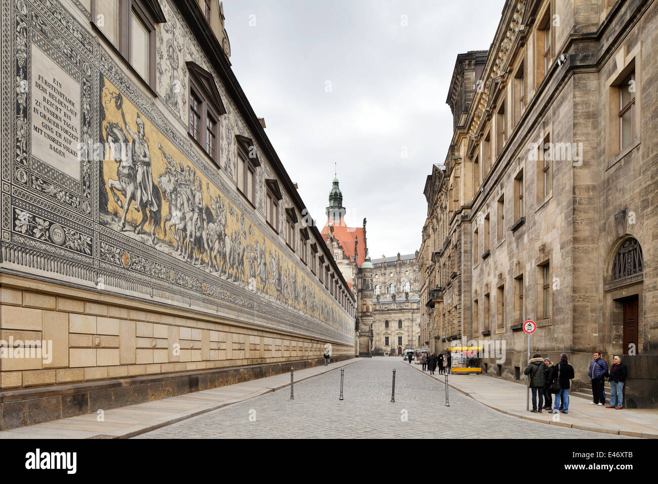 Dresden, Deutschland, das Porzellan-Bild des Fuerstenzug der lange Korridor Stallhofs Stockfoto
