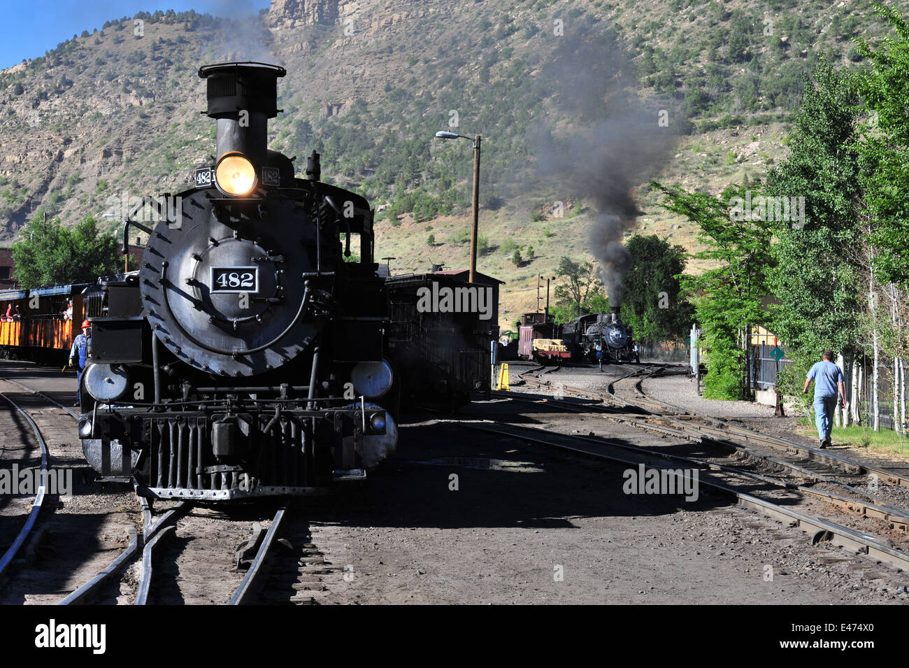 Der Durango und Silverton Eisenbahnstrecke durch den San Juan Mountains. Stockfoto