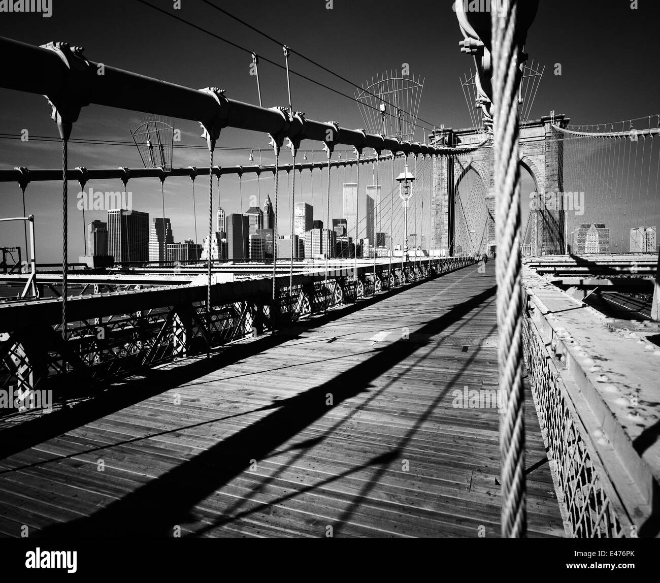 Brooklynbridge und untere Manhattan Skyline vor 11. September 2001 New York City-NY-USA Stockfoto