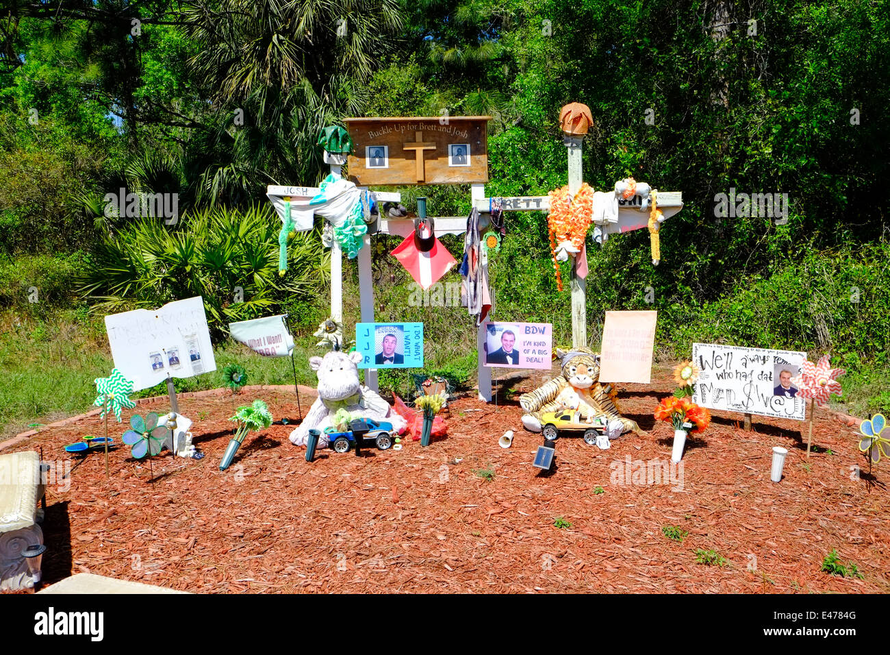 Am Straßenrand Denkmal für Auto Unfall Opfer Florida FL USA USA Stockfoto