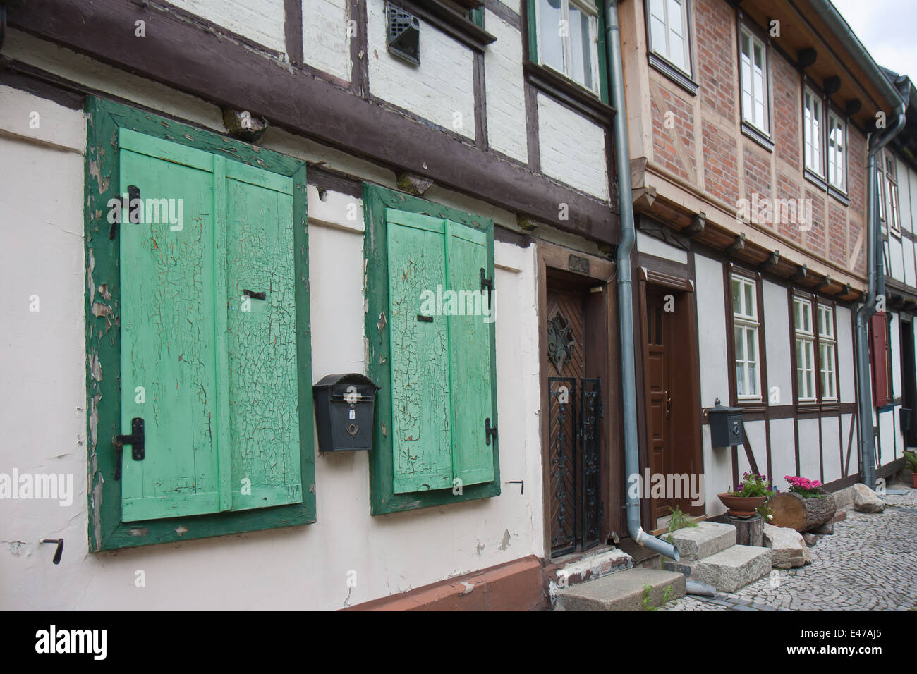 Streetview einer alten mittelalterlichen Stadt in Deutschland Stockfoto