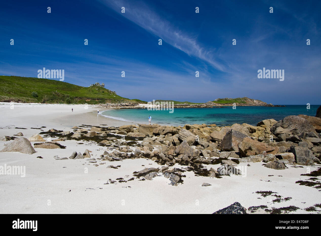 Ein Blick auf Little Bay (St. Martins Bay) auf der Insel von St. Martins, Isles of Scilly, UK. Stockfoto