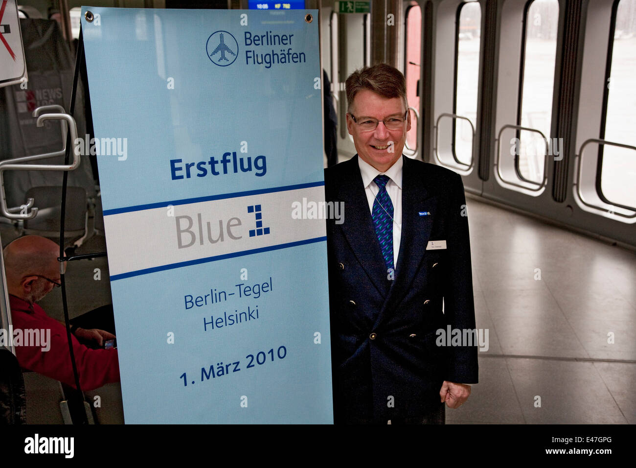 Blue1 Erstflug Berlin-Helsinki Stockfoto
