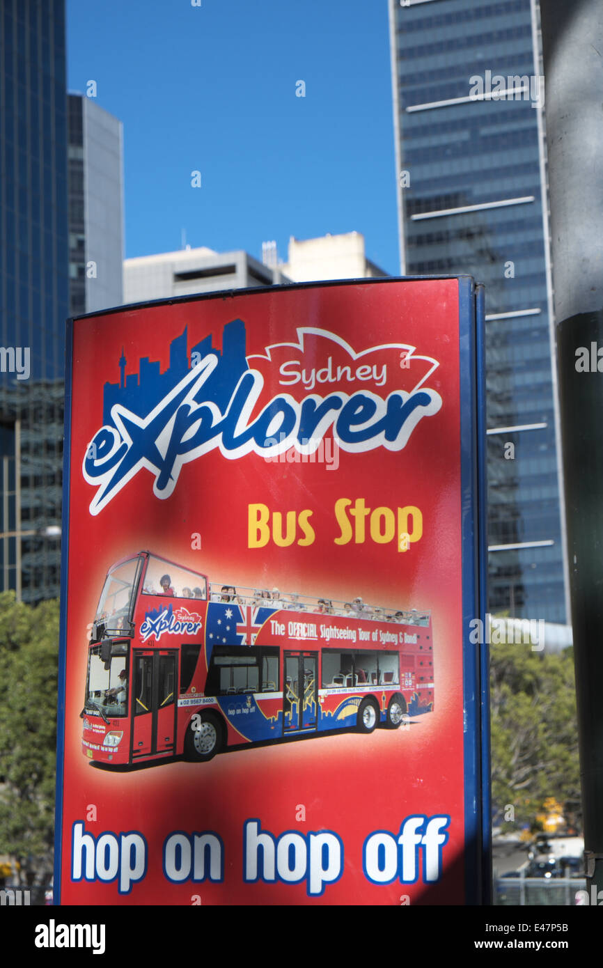 Sydney Explorer Sightseeing Bushaltestelle im Stadtzentrum von Sydney, Australien Stockfoto