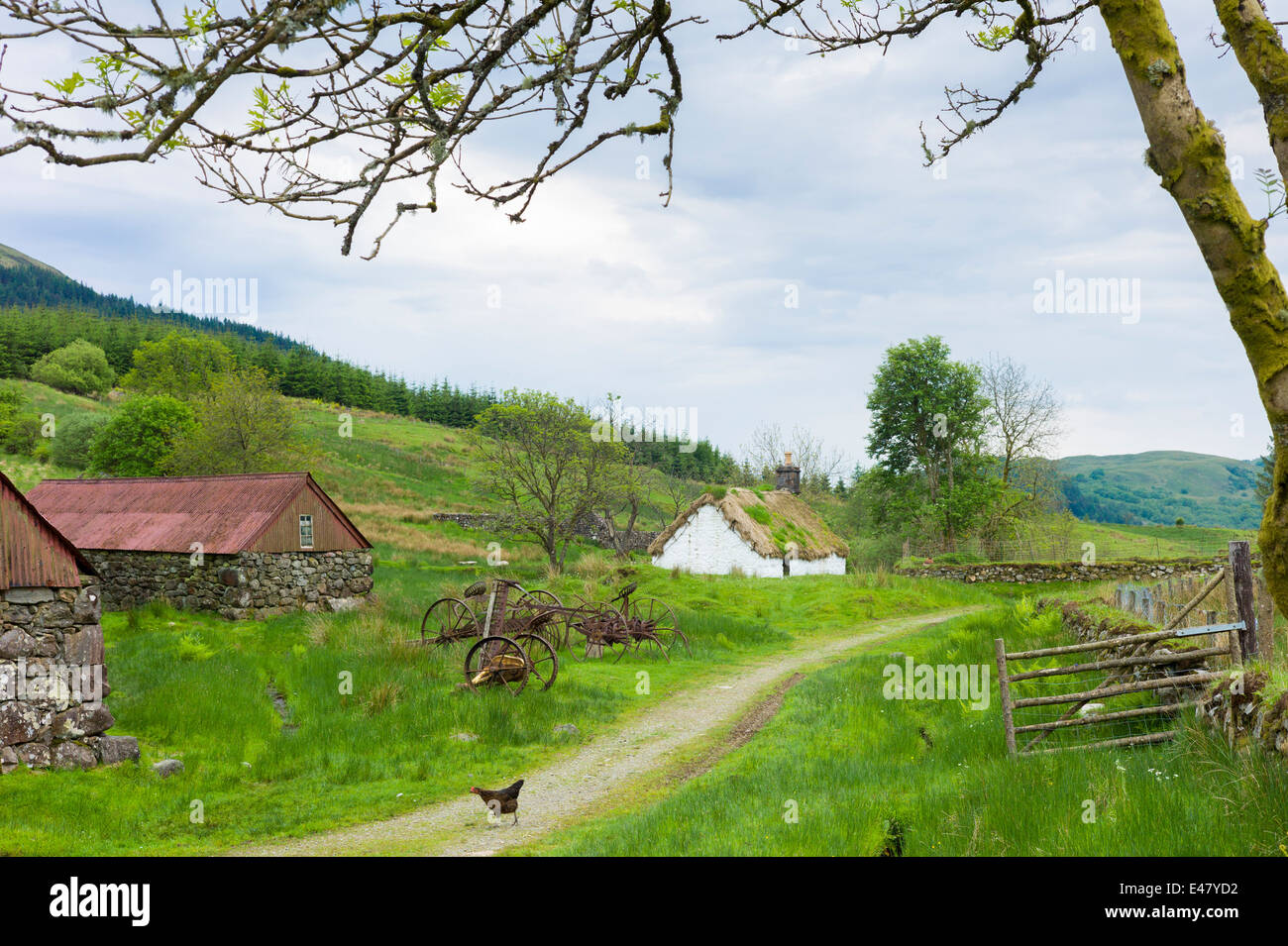 Alten Landwirtschaft Szene im Auchindrain Township Siedlungs- und Dorf Folkloremuseum in Ofen, Inveraray in den Highlands von Schottland Stockfoto