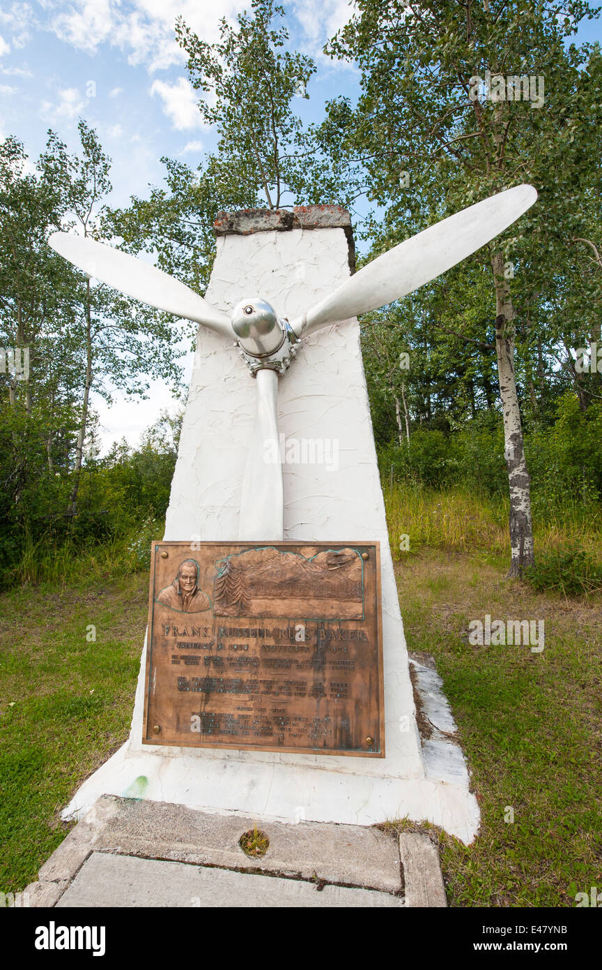 Frank Russell "Russ" Baker Memorial Website Propeller Denkmal, Fort Saint James British Columbia, Kanada. Stockfoto