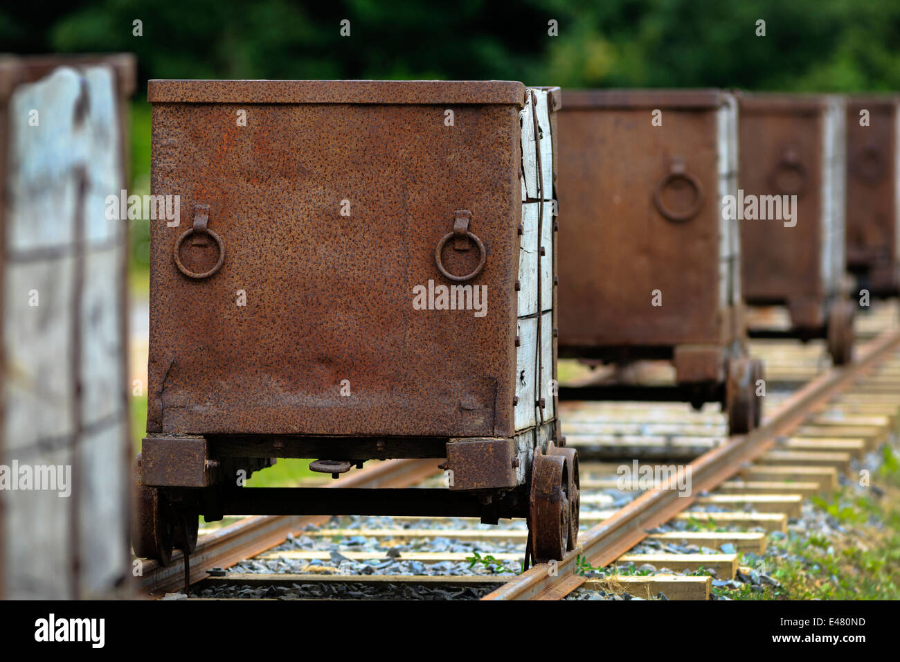 Zeche Eisenbahnwaggons für den transport von Kohle aus den Kohlenstoß auf den Förderturm. Auchinleck, Ayrshire, Schottland, UK Stockfoto