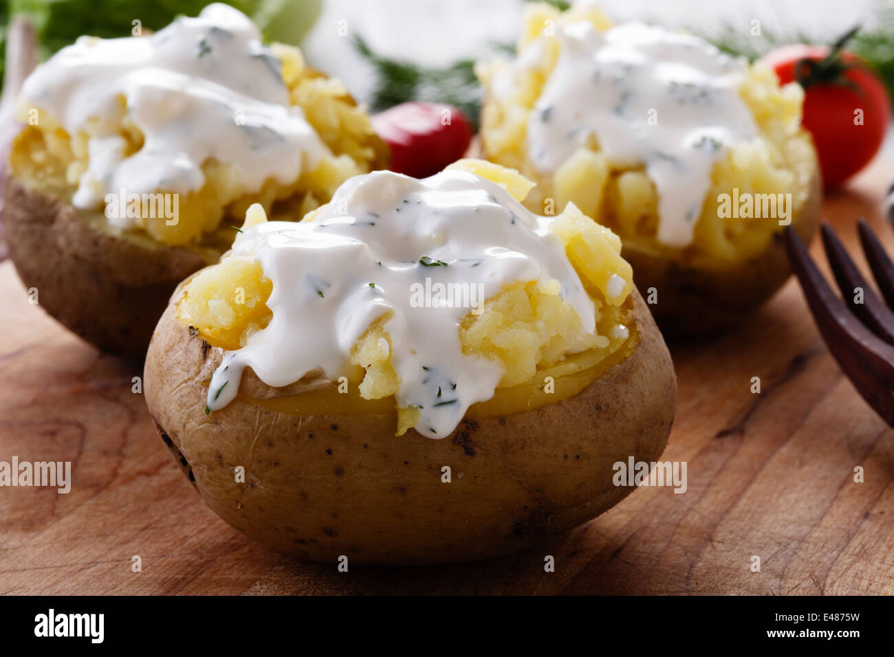 überbackene Kartoffeln Stockfoto