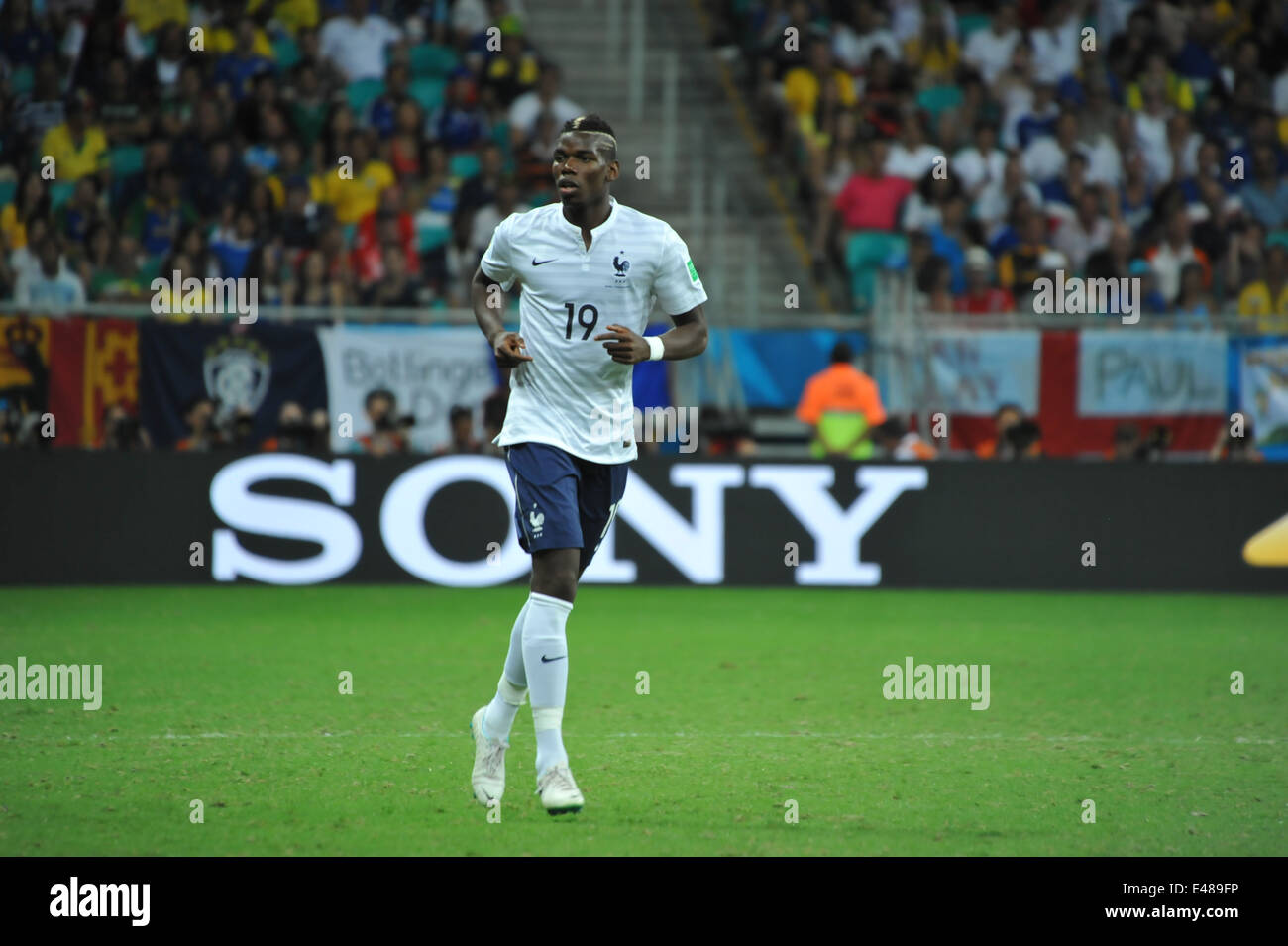 Paul Pogba, Frankreich vs. Schweiz, WM 2014, Salvador da Bahia, Brasilien. Nur zur redaktionellen Verwendung. Stockfoto